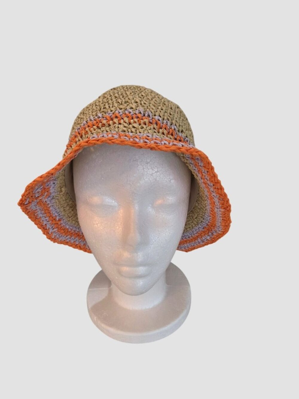 BP Straw Bucket Hat Natural With Purple & Orange Stripes - One Size - NWT